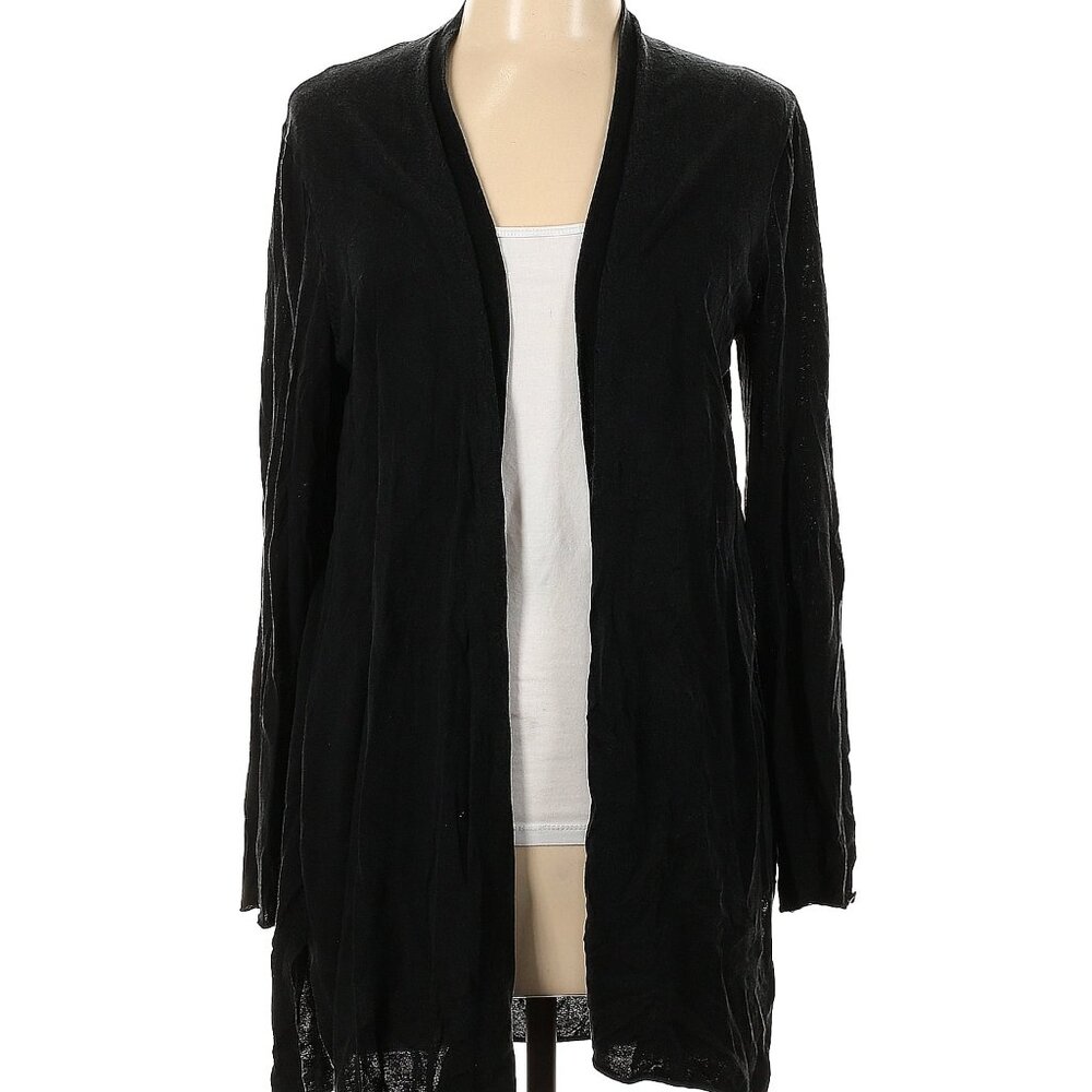 EILEEN FISHER Black Open Front Lightweight Cardigan Organic Linen/Cotton - L